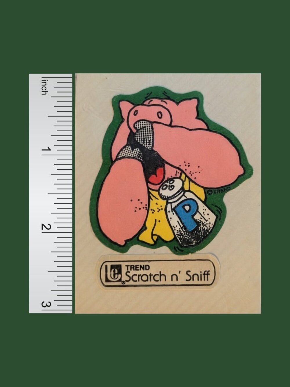 5/$25 Vintage 80s Used Trend Sneezing Pig Scratch and Sniff Pepper Sticker